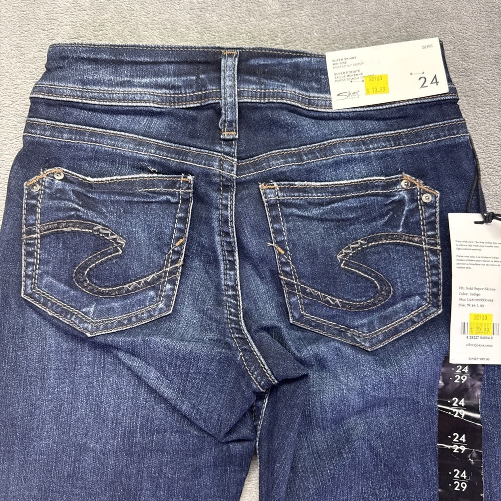 Silver Jeans Suki Super Skinny Mid Rise  Womens W24 H29 Dark Wash Stretch - Picture 2 of 10